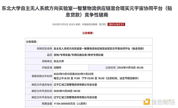 2022年11月国内元宇宙项目招标汇总