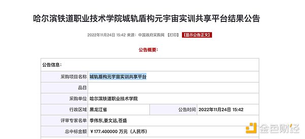 2022年11月国内元宇宙项目招标汇总