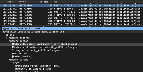 Wireshark流量与JSON-RPC调用询问mempool中的变化