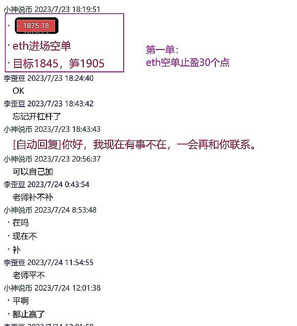 小神：恭喜 新朋友2单全部止盈 eth空单拿下60点 太完美了