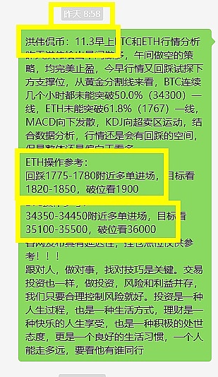 洪伟侃币：日内大饼以太回踩多单利润回顾
