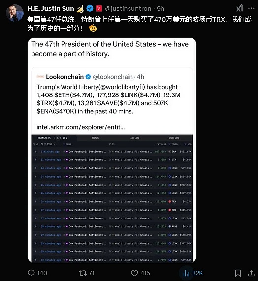 特朗普“加密总统”时代开启，波场TRON（TRX）被纳入特朗普家族加密项目投资组合