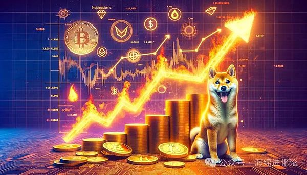 柴犬加密货币与火焰向上的图表和堆叠的硬币