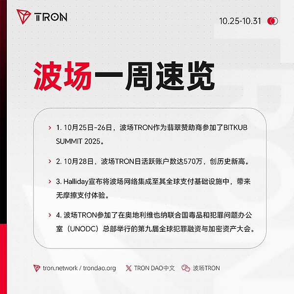 波场TRON一周速览（2025.10.25-2025.10.31）